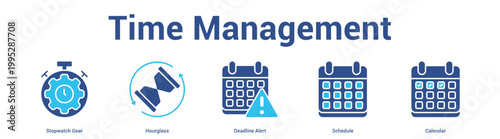 Time Management web banner icon set vector illustration concept for business with icon of Stopwatch Gear, Hourglass, Deadline Ale.