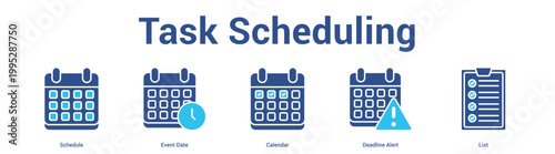 Task Scheduling web banner icon set vector illustration concept for business with icon of Schedule, Event Date, Calendar, Deadl.