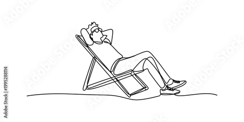 Man relaxing in a lounge chair, one line drawing style Vector, illustration