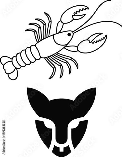 cute cartoon shrimp mascot with flame emblem vector illustration