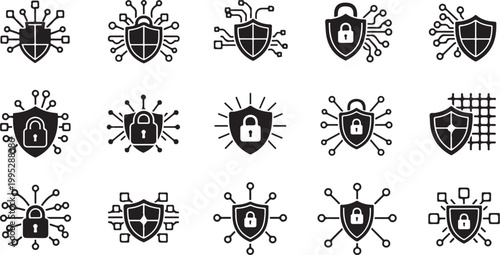 Security icons with shields and locks symbols