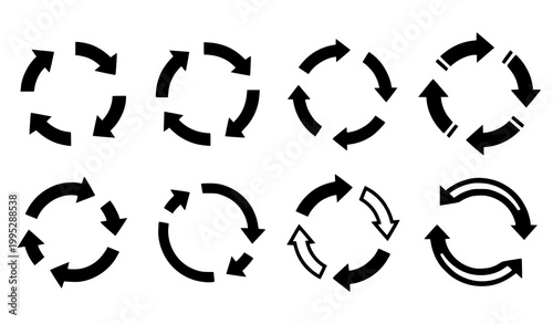 Cuadro en lienzo Circular Rotation Arrows Vector Black Loop Cycle Icons Dynamic Process Symbols
