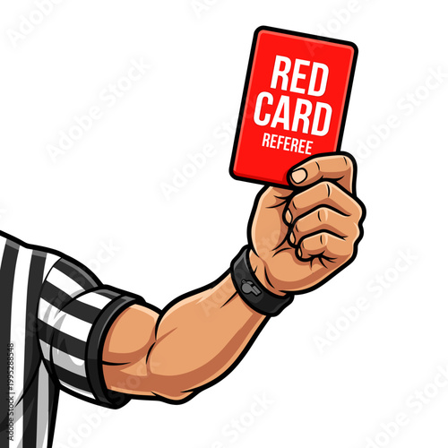 An illustration of a referee holding up a red card to indicate a foul or penalty
