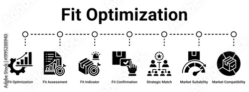 Fit Optimization web banner icon vector illustration concept for business with icon of Fit Optimization, Fit Assessment, Fit Indicator, Fit Confirmation, Strategic Match, Market Suitability.