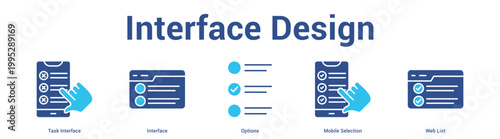 Interface Design web banner icon set vector illustration concept for business with icon of Task Interface, Interface, Options, Mobile Selecti.