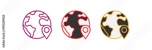 Three colorful globe icons with location pins, indicating travel and global reach