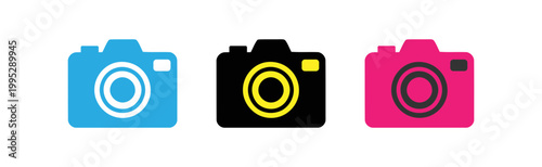 Three cameras in different colors, symbolizing photography and creativity