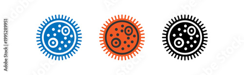 Virus icons in blue, orange, and black, representing disease