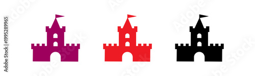 Medieval vector icons of castles with turrets and flags