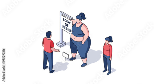 Isometric Illustration of Body Positivity and Self-Acceptance Concept.