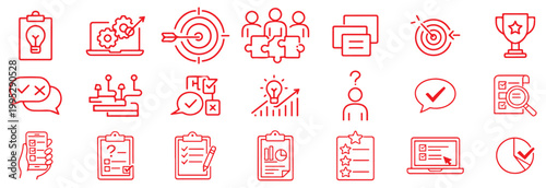 Customer Feedback, Survey, Rating and Analytics Line Icon Set – Business Review, User Experience, Evaluation Symbols