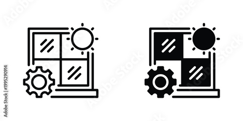 Window Install Vector Line Icon for building and repair