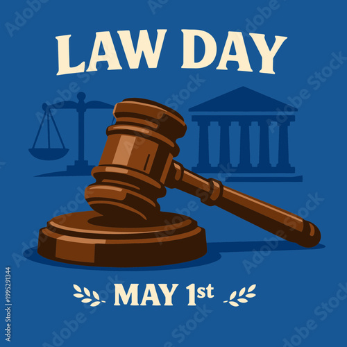 Law Day Wooden Gavel Vector Illustration