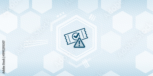 Abstract ticket validation error icon on digital hexagonal background, concept of invalid event admission or digital voucher problem, cybersecurity or transaction warning sign