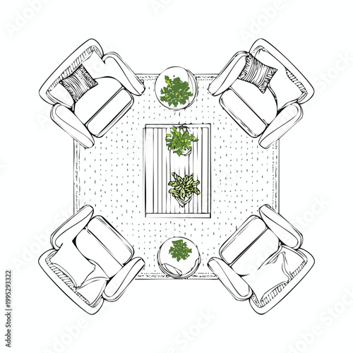 Top view layout of modern living room furniture with sectional sofa and coffee table interior design floor plan furniture overhead view contemporary illustration arrangement upholstery