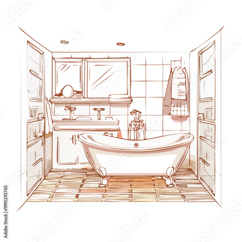 Cozy bathroom interior illustration with clawfoot tub vanity and mirrors bathroom interior furniture decoration clawfoot relaxation lifestyle apartment residential illustration cleanliness