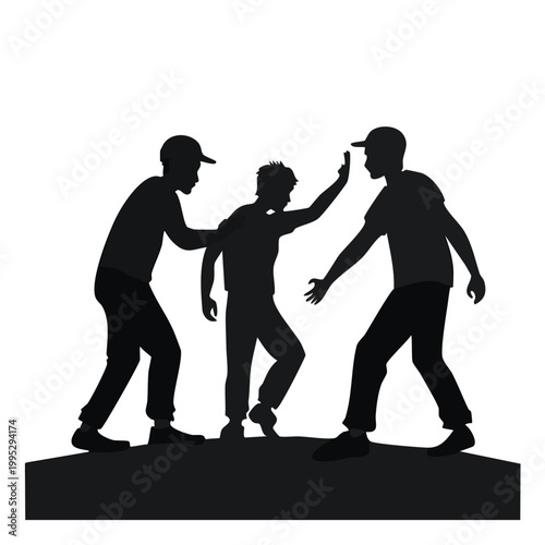 Three young men in a confrontation or argument scene social issues vector illustration with youth culture social problems conflict argument confrontation disagreement bullying aggression