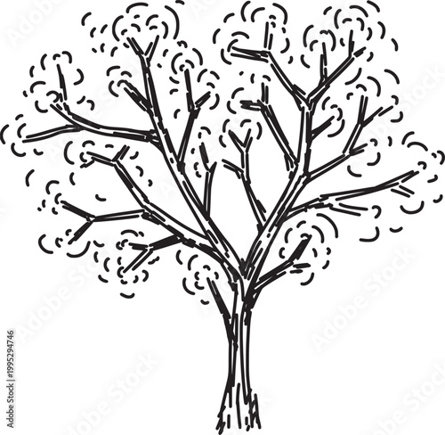 hand-drawn black and white tree vector elements