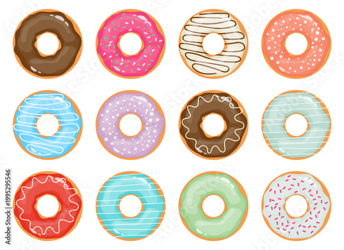 Assorted vibrant donuts with various toppings for a sweet treat selection