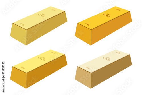 Isometric view: gold bullion bars. Precious metal value, investment, wealth.
