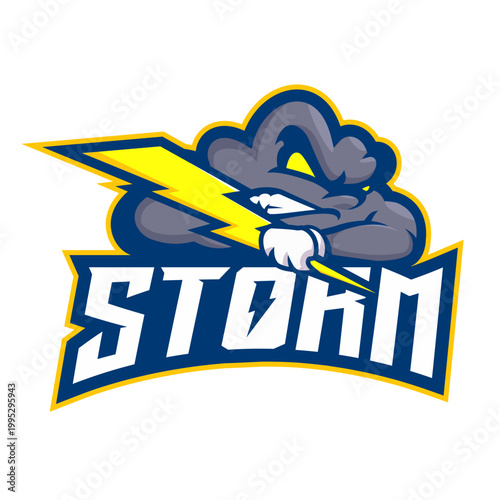 Powerful Storm Cloud and Lightning Bolt Mascot
