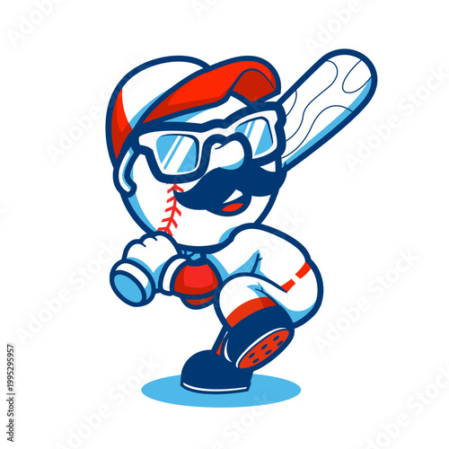 Cool Baseball Character Mascot with Mustache and Sunglasses