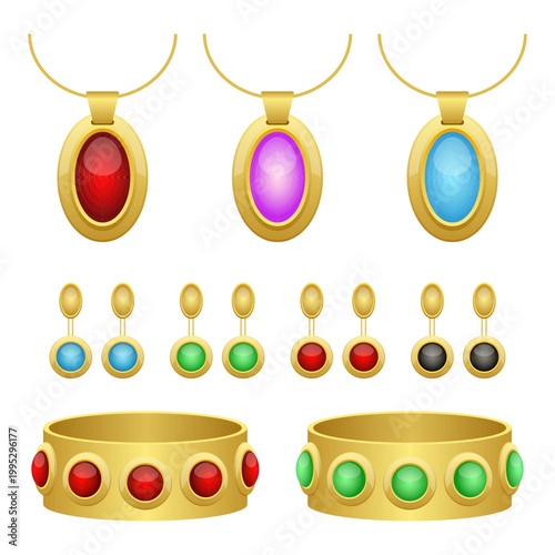 Jewelry collection: Necklaces, earrings, and gem-studded bracelets designs