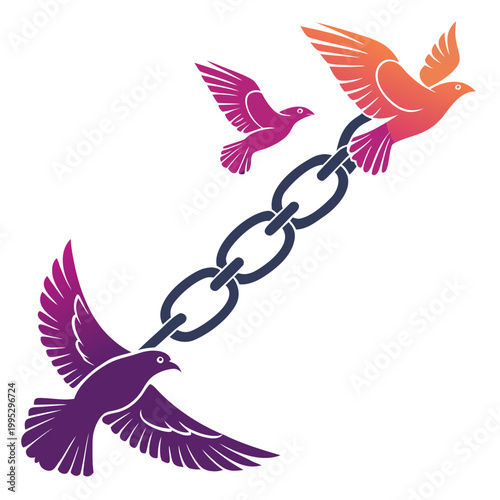 Fotografie Birds breaking free from chain links.