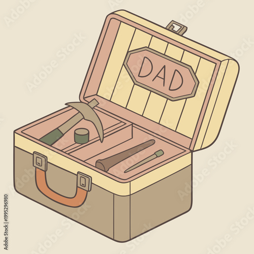Foto Suitcase for dad with various tools and pickaxe.