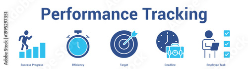 Performance Tracking web banner icon set vector illustration concept for business with icon of Success Progress, Efficiency, Target, Deadli.