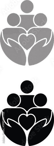 Halftone With Silhouette Family Care and Love Protection Icon Vector Design