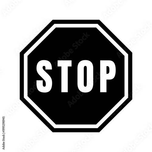 Black and white stop sign isolated on transparent png 
