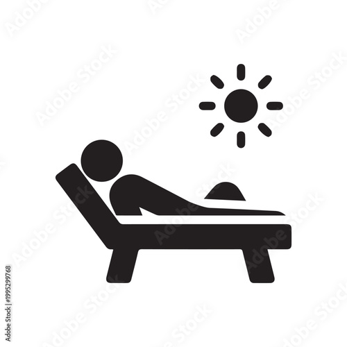 Man sunbathing vector icon. filled flat sign for mobile concept and web design. Man relaxing on a chaise longue glyph icon. Solarium symbol, logo illustration. Pixel perfect vector graphics
