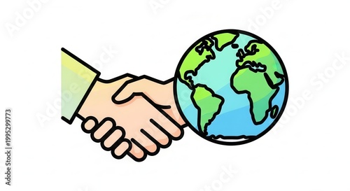 Global Partnership Handshake with Earth Globe Illustration