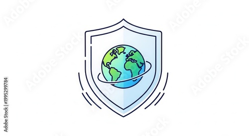 Global Security Shield Icon: Earth Protected by Digital Network and Shield