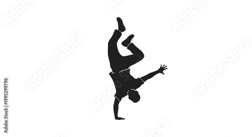 Man Performing Handstand Silhouette Isolated.