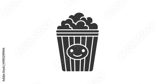 Cartoon Popcorn Bucket with Smiling Face.