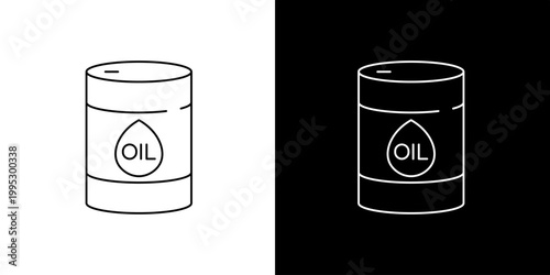 Oil barrel icon illustration on white and black backgrounds, representing energy and industry