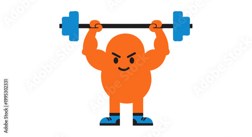 Strong muscular potato mascot character lifting heavy barbell overhead for fitness and energy concept.