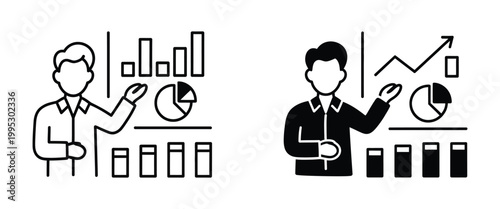 Business statistics icon set with charts graphs analytics dashboard and financial data report vector illustration collection transparent background