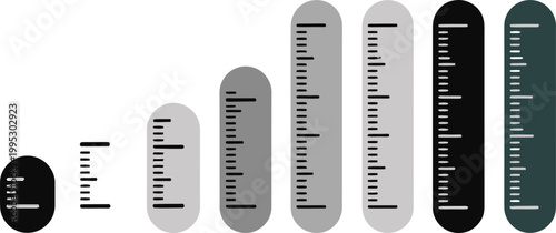 Seven vertical rounded bars showing graduated measurement markings to indicate growth or comparative levels of data