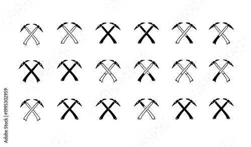 Photos Crossed climbing ice axe badge vector with mountain adventure emblem design