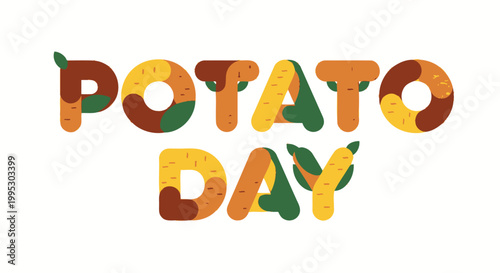 Creative typography vector of Potato Day text using organic potato shapes for international food festival