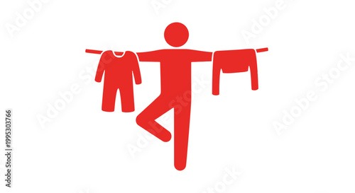 Red Stick Figure Holding Clothes on Racks.