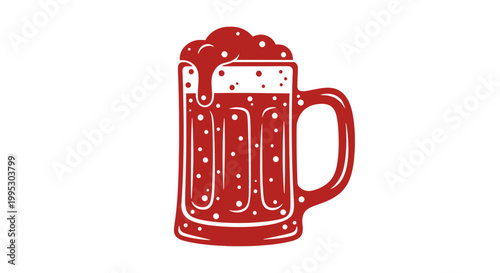 Red Beer Mug with Frothy Head.