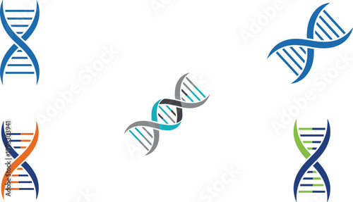 DNA helix icons set with genetic molecule symbols biotechnology minimal vector collection modern science design elements
