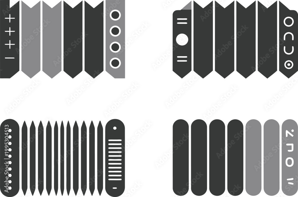 Fototapeta premium Set of four accordion fold style navigation elements with various geometric icons and interface symbols