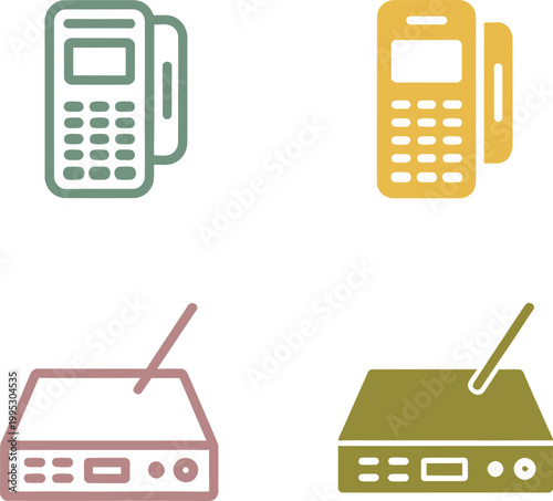 Set of payment terminals and wireless internet routers for modern retail stores and small business offices