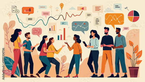 A stylish illustration showcasing a woman alongside lush tropical foliage. Perfect for conveying concepts of nature, wellness, or vibrant lifestyle co