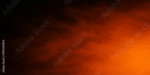 A close up of a fire in the night featuring abstract orange flames and red heat against a dark smoke texture with sunset light colors and a hint of blue sky